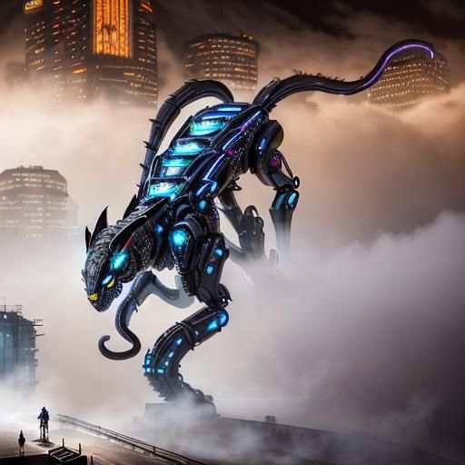 Cyberpunk Displacer Beast in Dystopian City