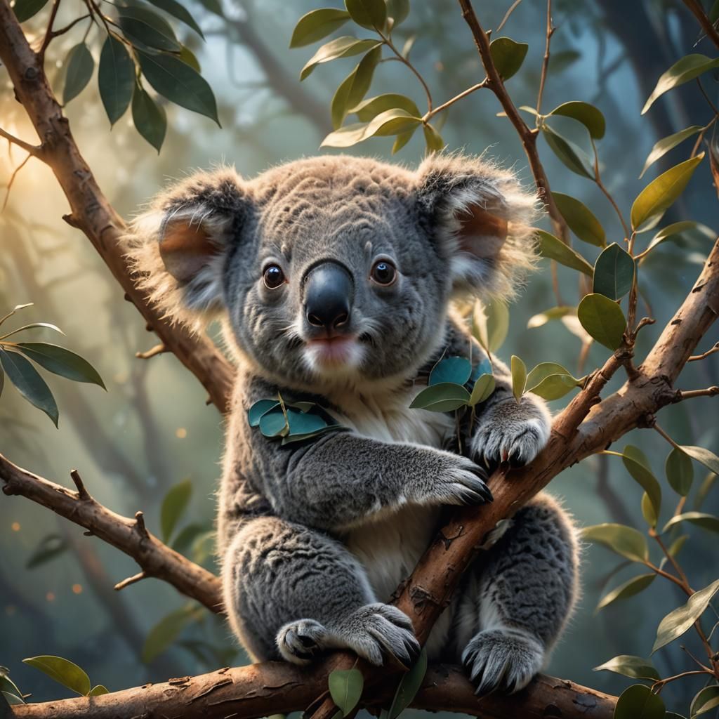 Cute Baby Koala in Fantasy Matte Painting
