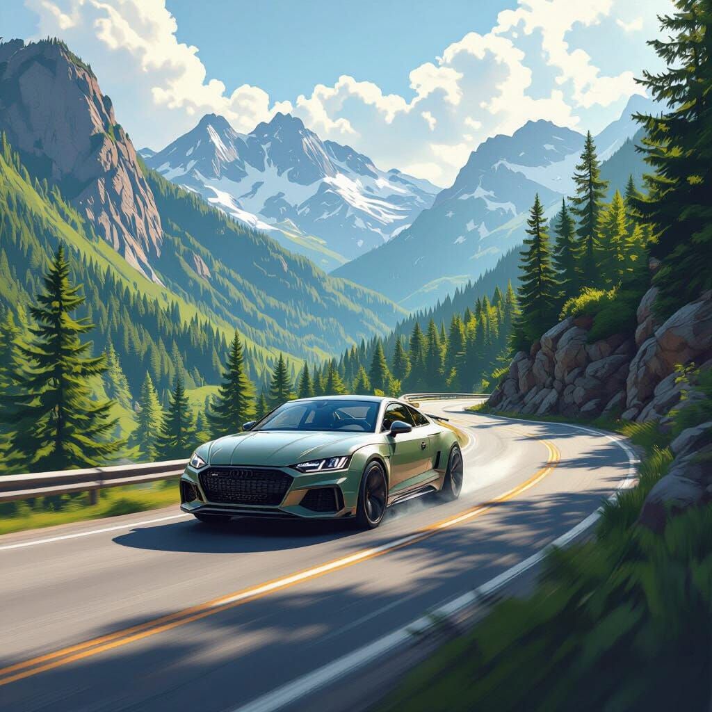 Audi on Mountain Road in Digital Landscape Style