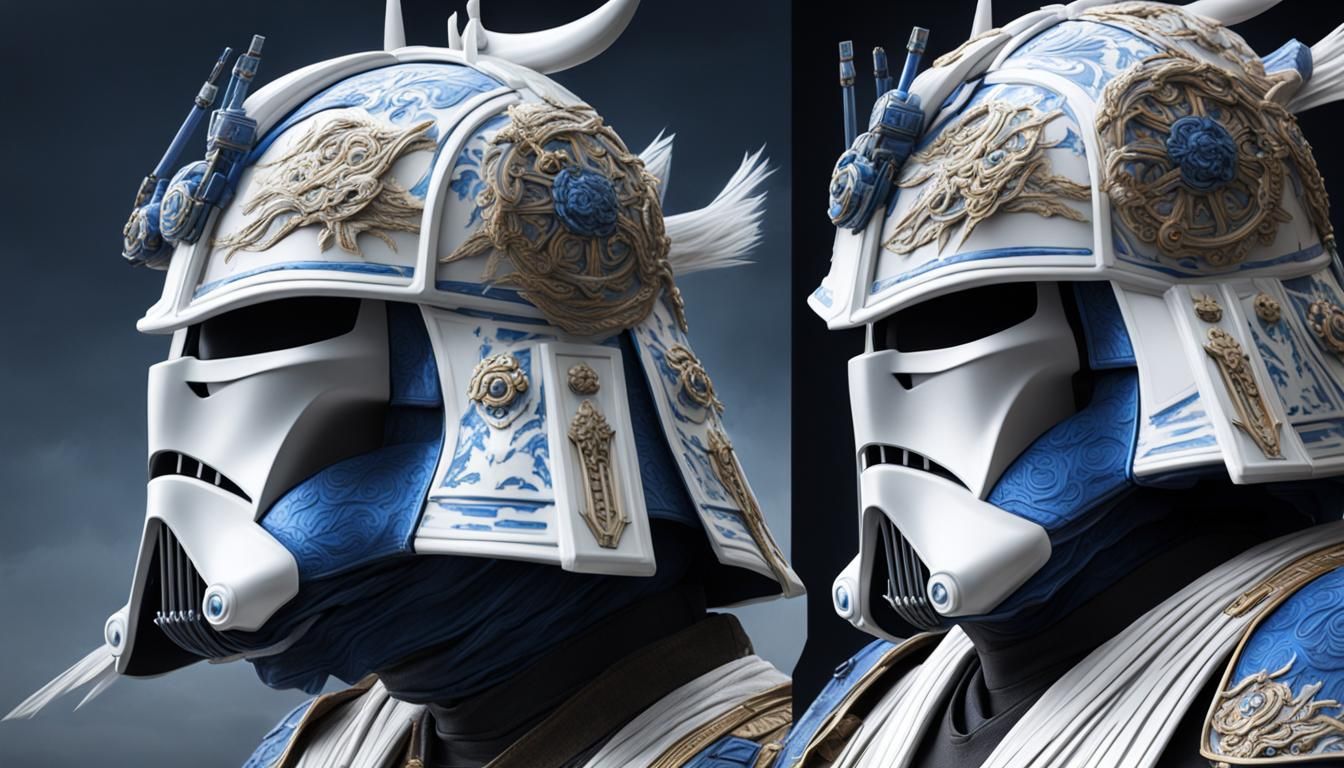 Samurai Star Wars Helmet with Blue Trim