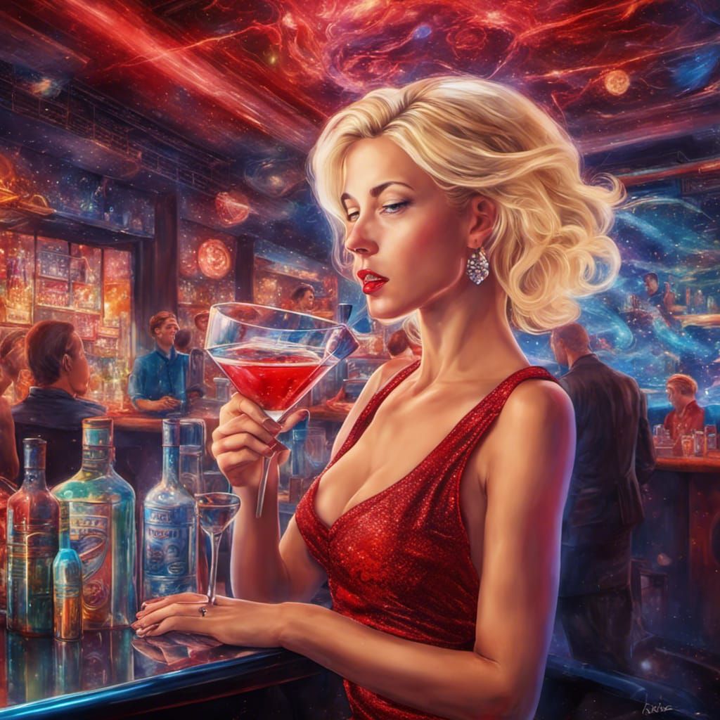 Cosmic Jazz: Blonde in Red Dress Illustration