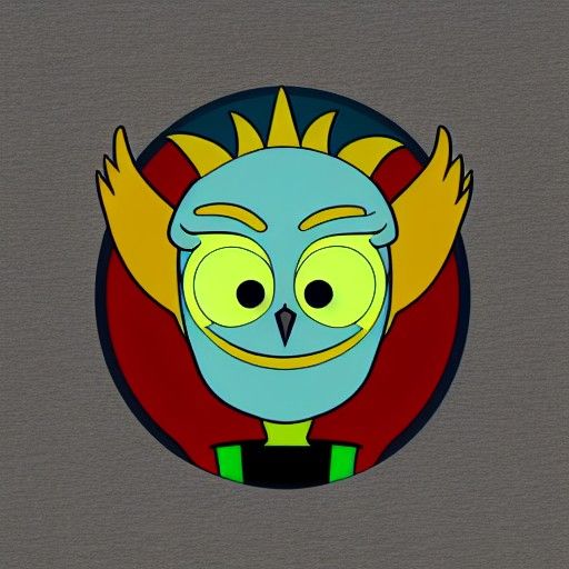 Owl in Rick and Morty Cartoon Style