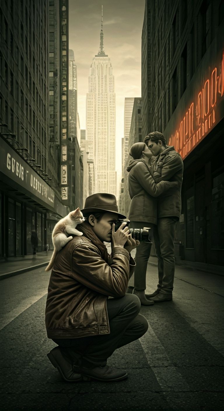 Street Photographer Captures Kiss with Kitten, Black and Whi...