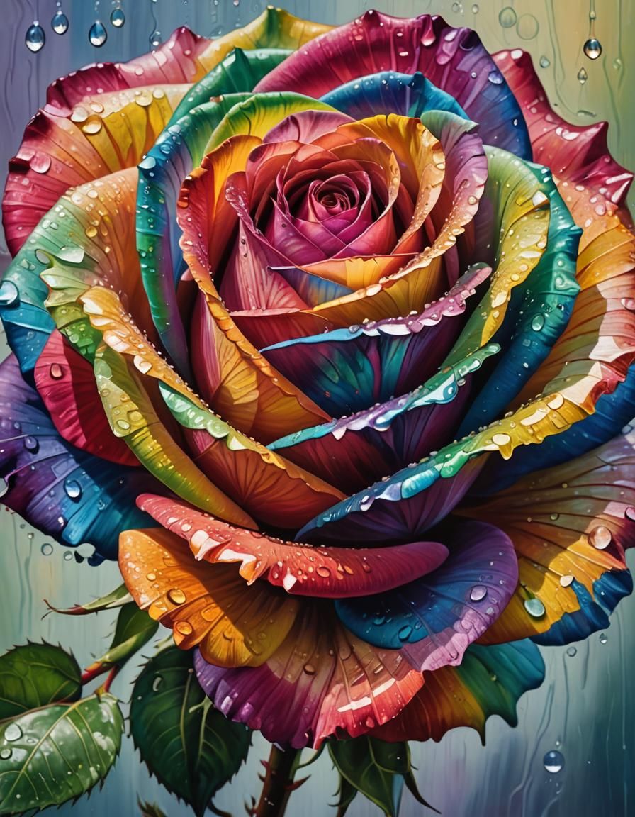 Rainbow Rose Macro Photography in Expressionist Style