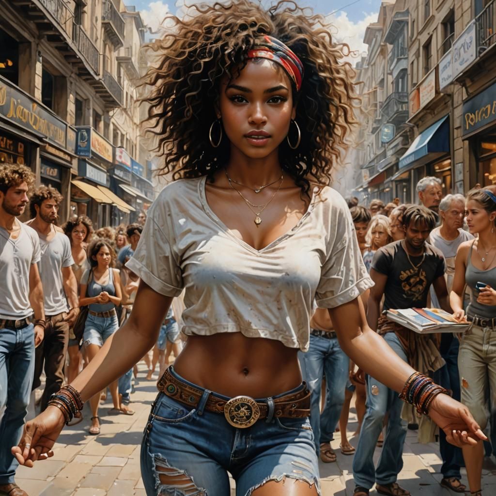 Beautiful Woman Dancing: Hyperrealistic Digital Painting