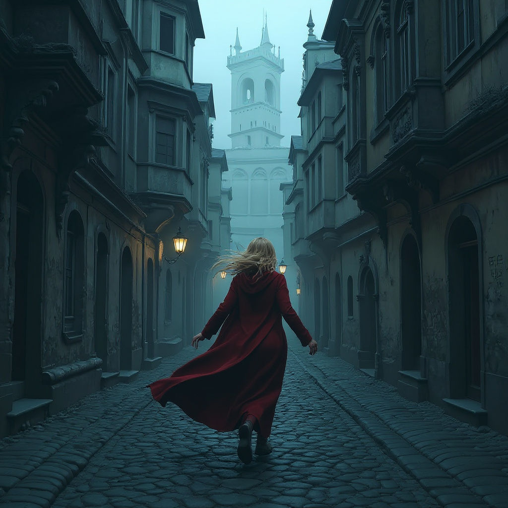 Misty Prague Alleyway in Dark Fantasy Style