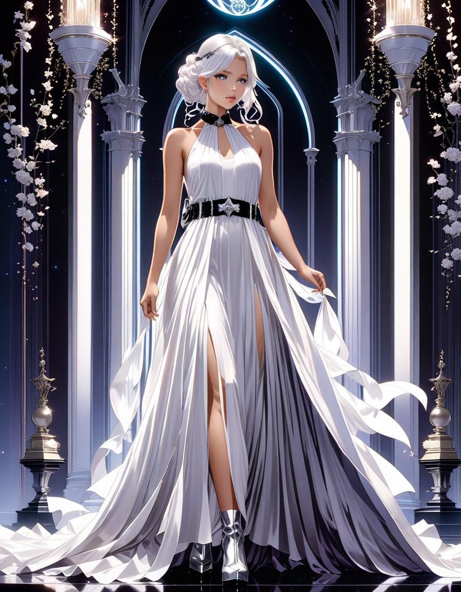 White Gothic Dress in Anime Style