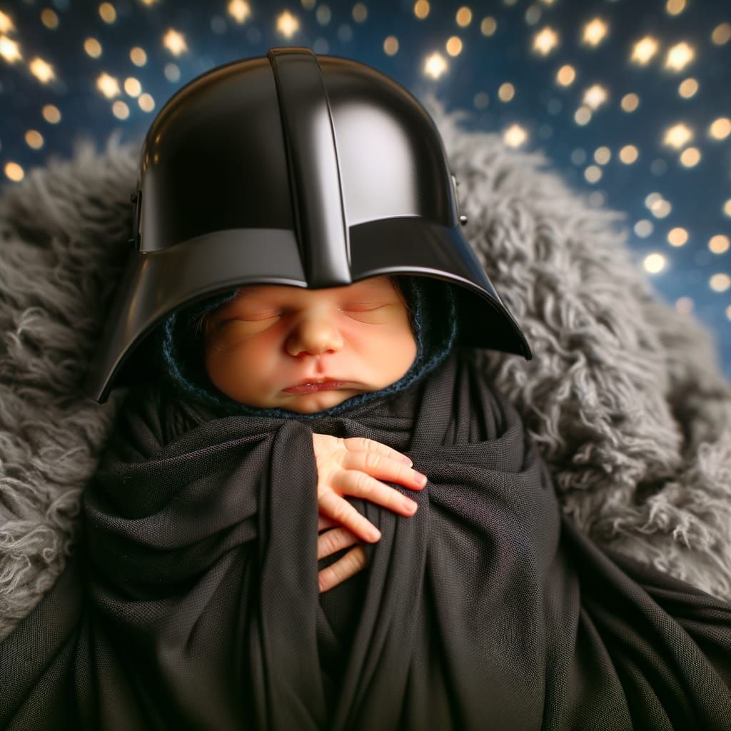 Adorable Newborn Darth Vader in Starry Galaxy