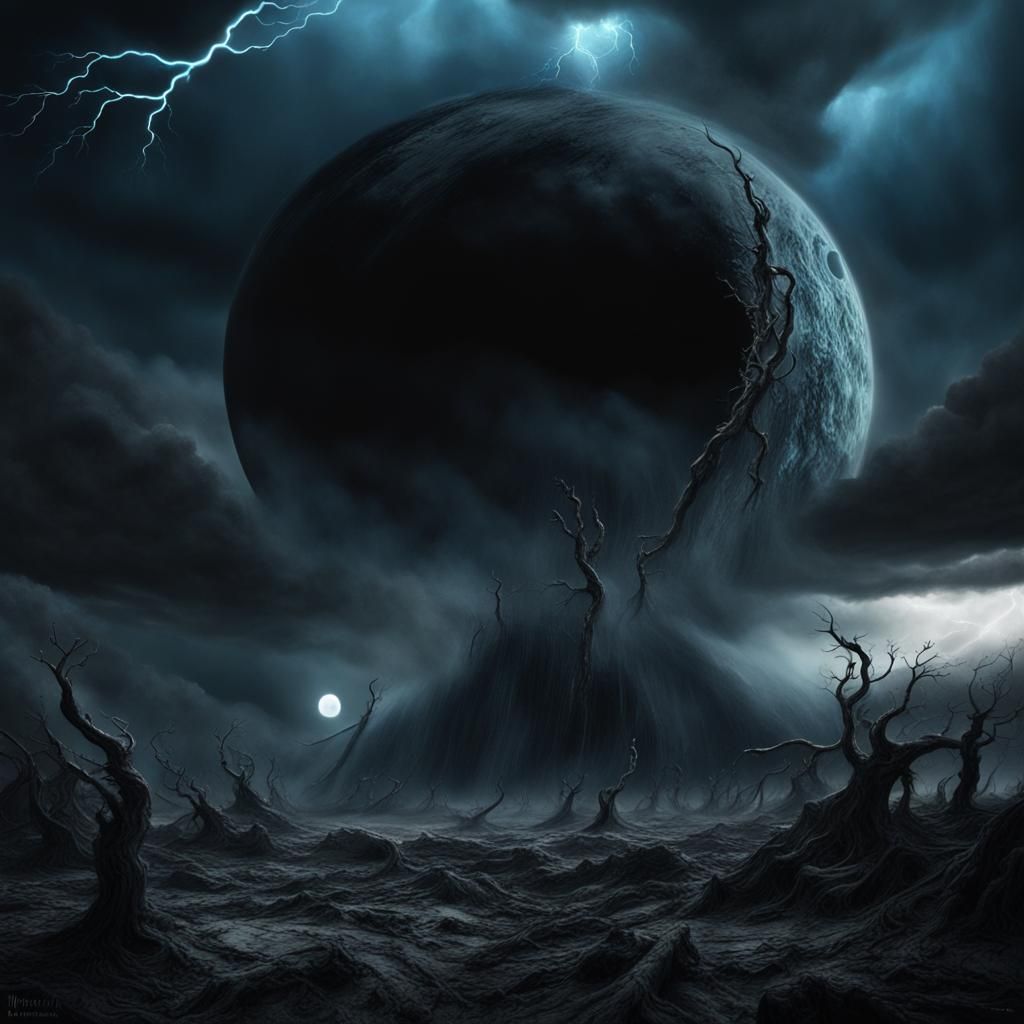 Hellish Typhoon Under Black Moon: Dark Fantasy Matte Paintin...