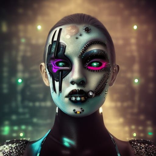 Cyberpunk Cyborg Girl Portrait with Intricate Details