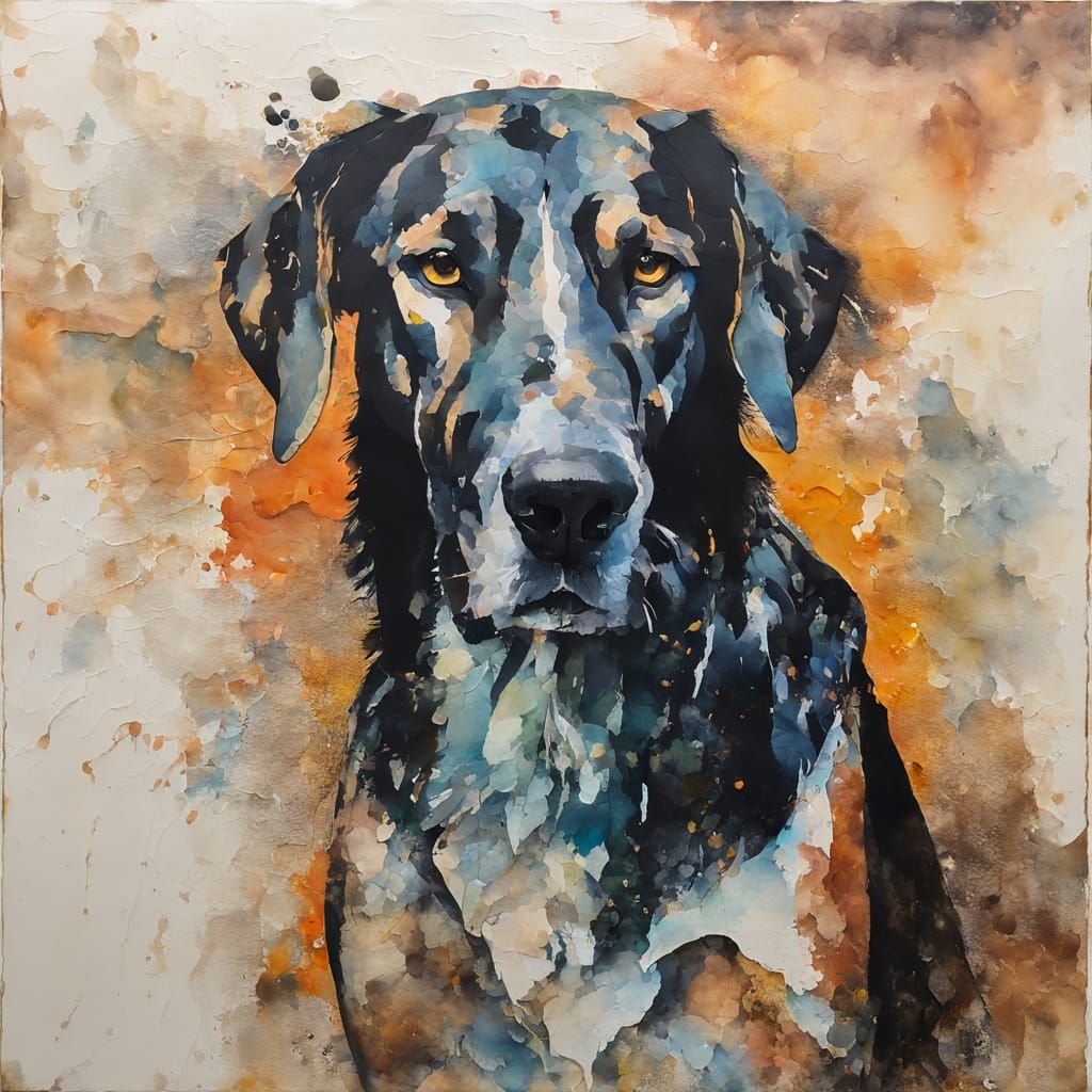 Hound Dog Portrait in Encaustic Watercolor Style