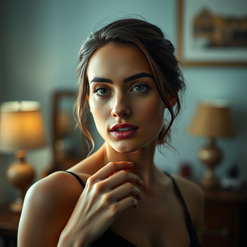 Elegant Woman in Room: Realistic Digital Photography