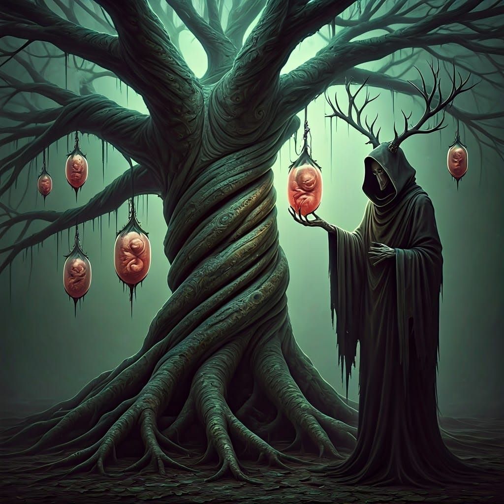 Mystical Tree of Life with Skeletal Figure