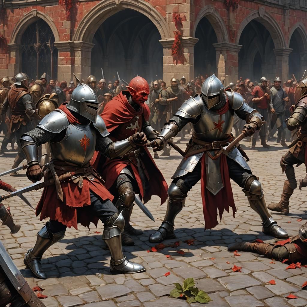 Knight and Goblin Battle on Crimson Day