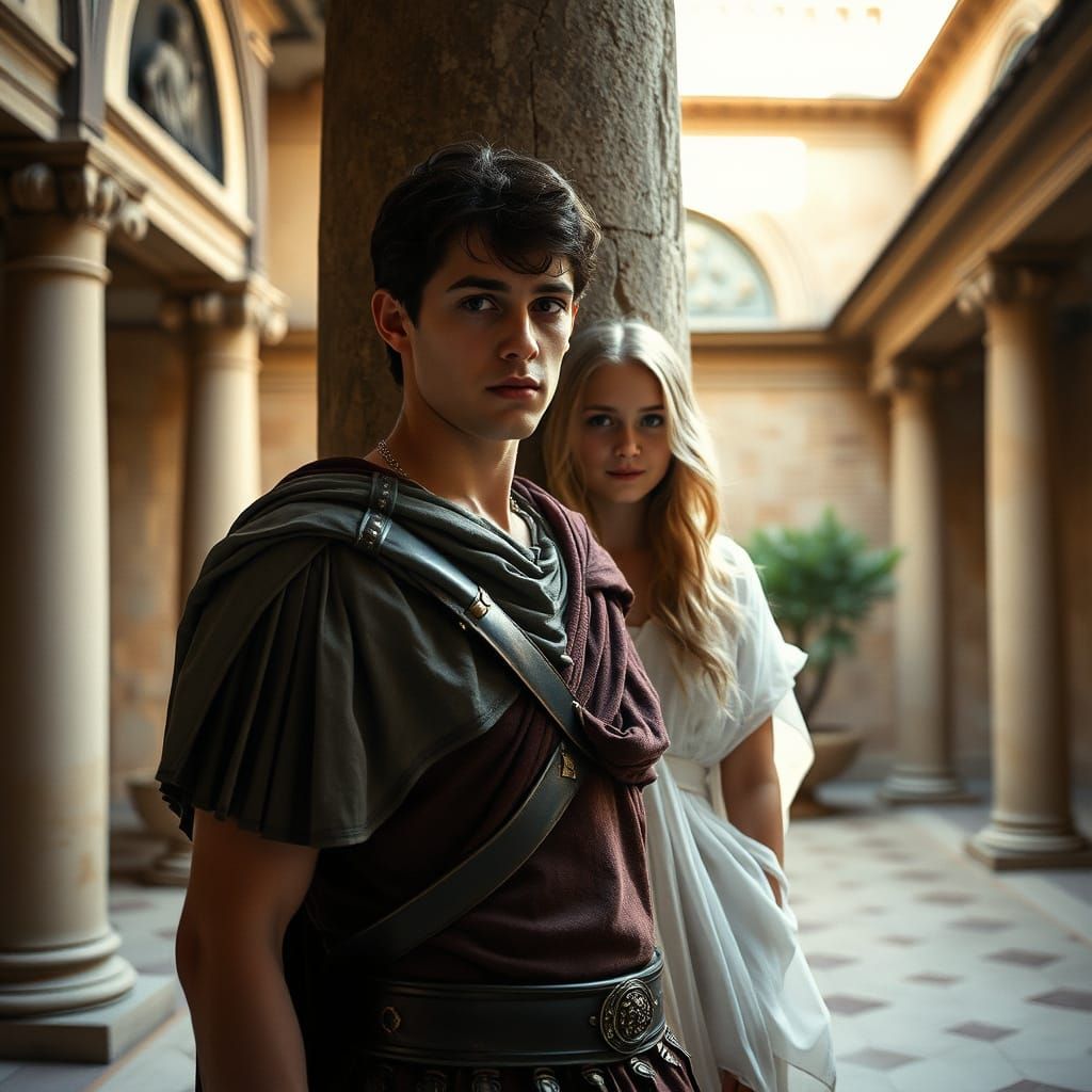 Young Roman Centurion Spies on Blonde Girl in Ancient Roman ...