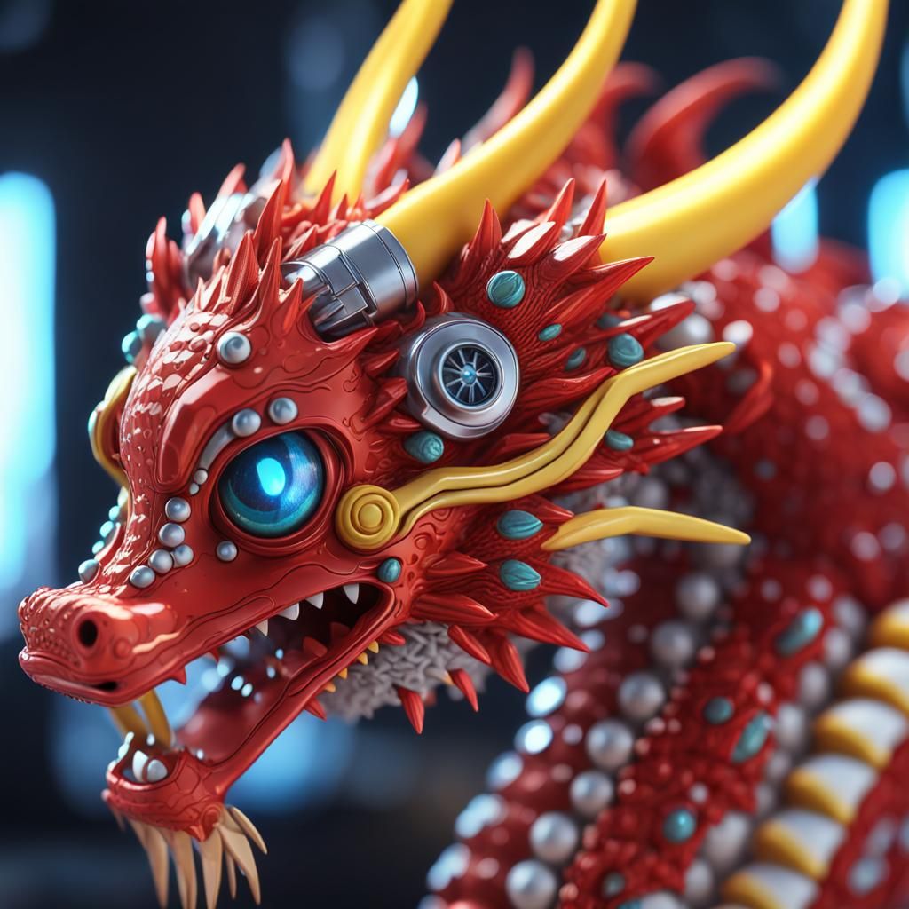 Red Lindworm Dragon with Sushi, Digital Art