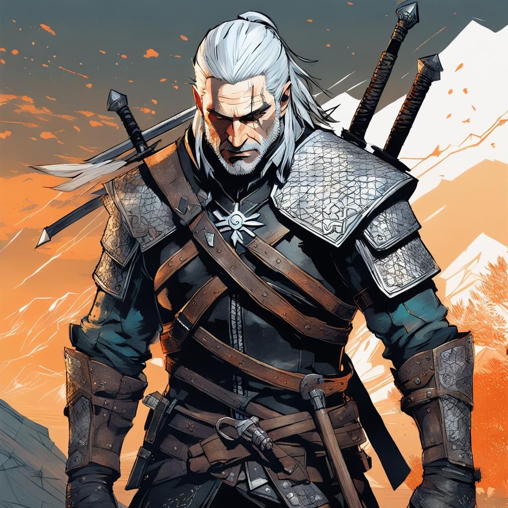 Geralt the Witcher in Sumi-e Style Armor