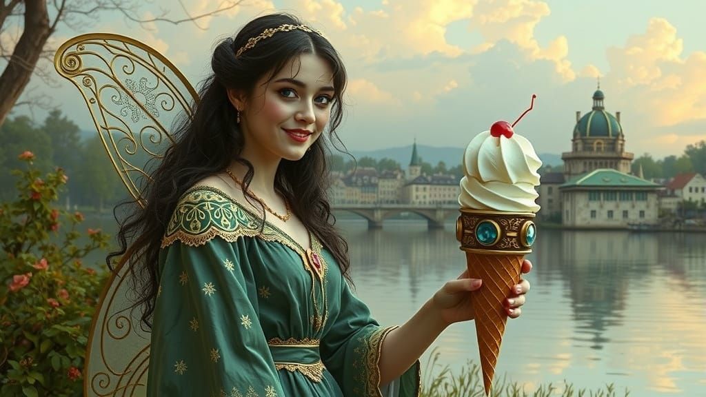 Victorian Fairy Receives Ice Cream, Rococo Style