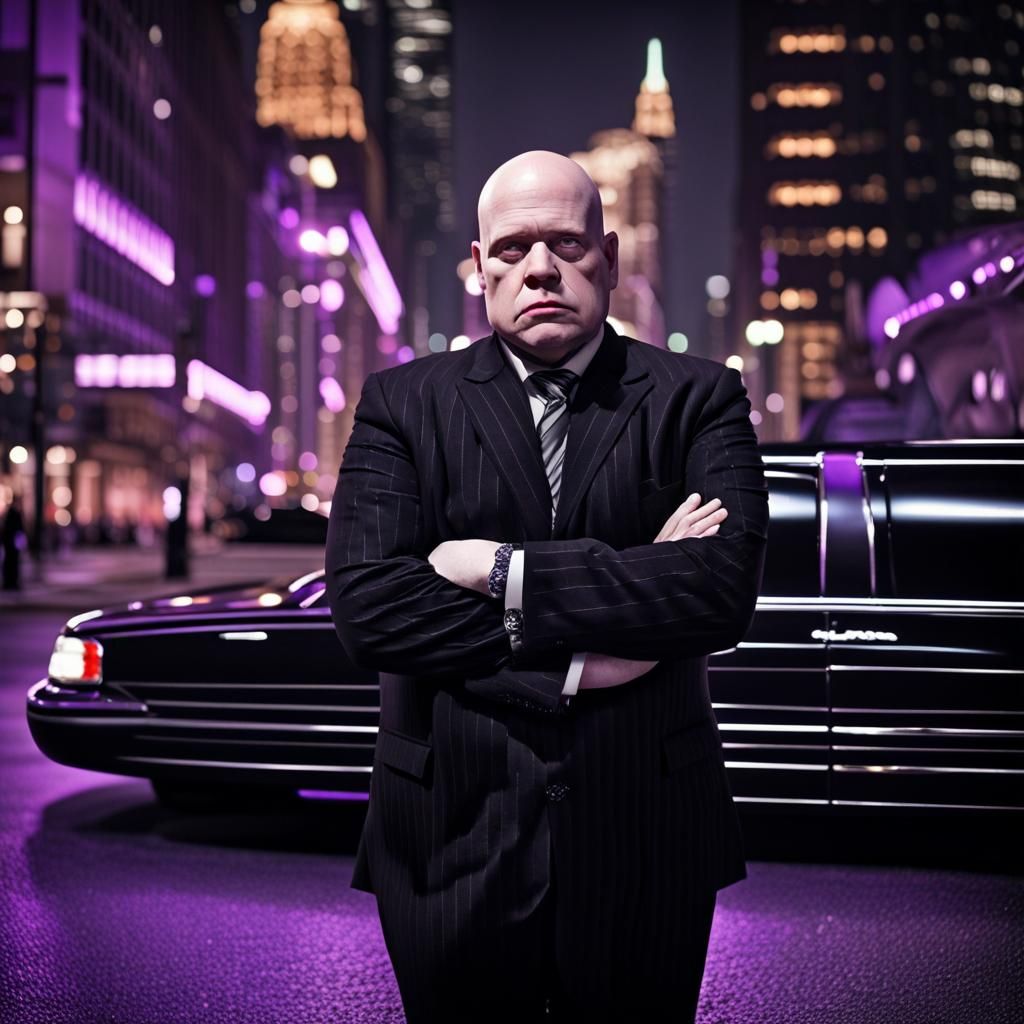 Hyperrealistic Image of a Pale Man by a Limo