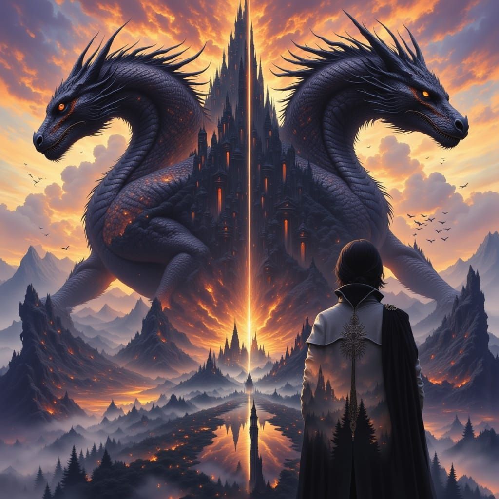 Dragon and Dark Prince Double Exposure Fantasy Art