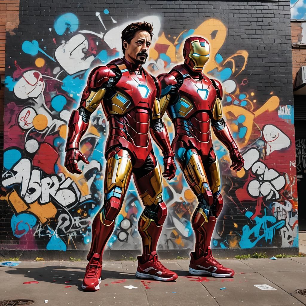 Iron Man in Air Jordans, Graffiti Art Style