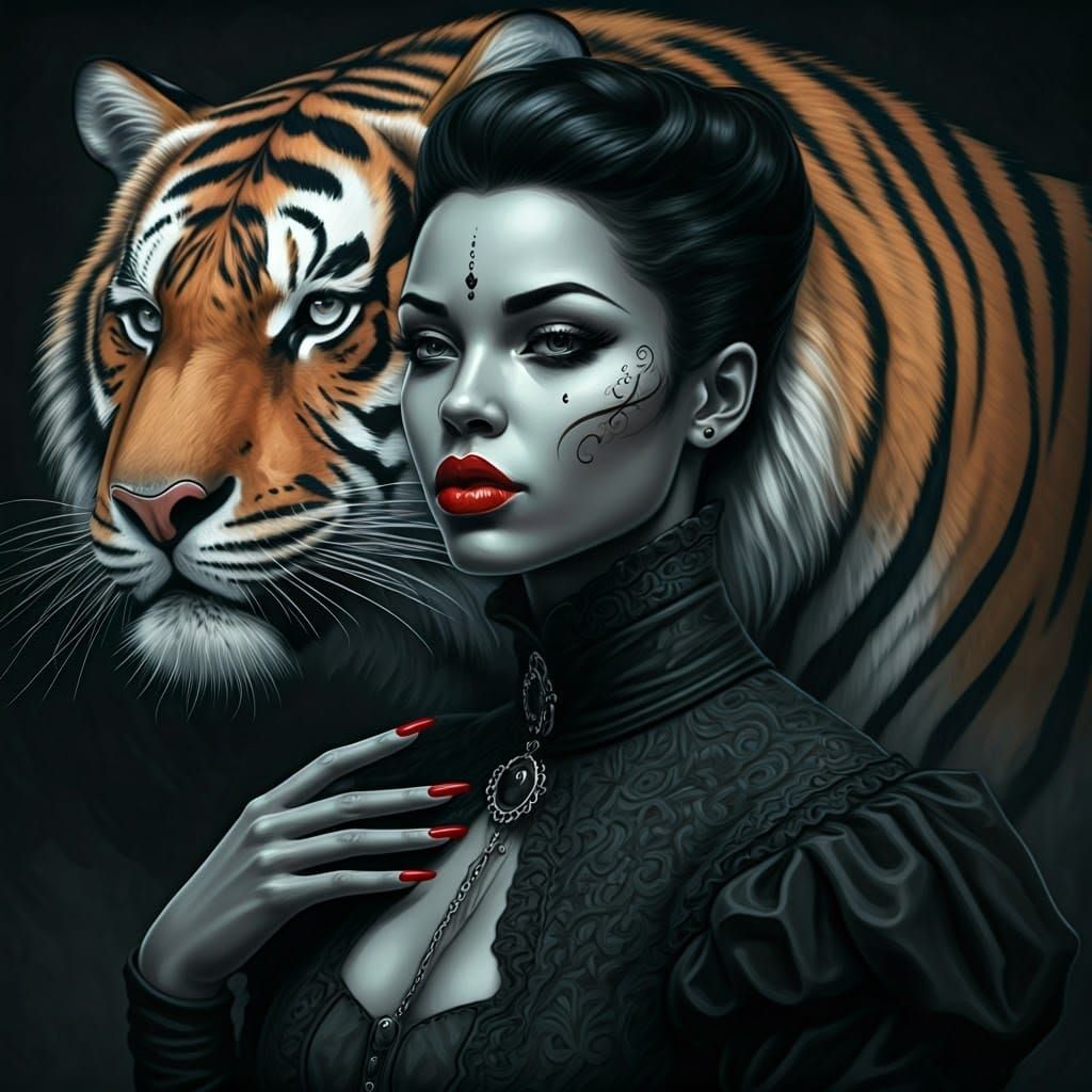 Gothic Supermodel Portrait in Charcoal and Ink Style