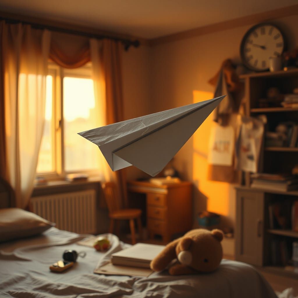 Paper Airplane in Child's Room: Cinematic Style