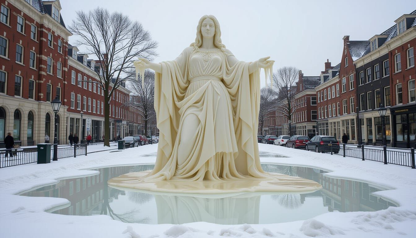 Melting Wax Statue into Ice Puddle