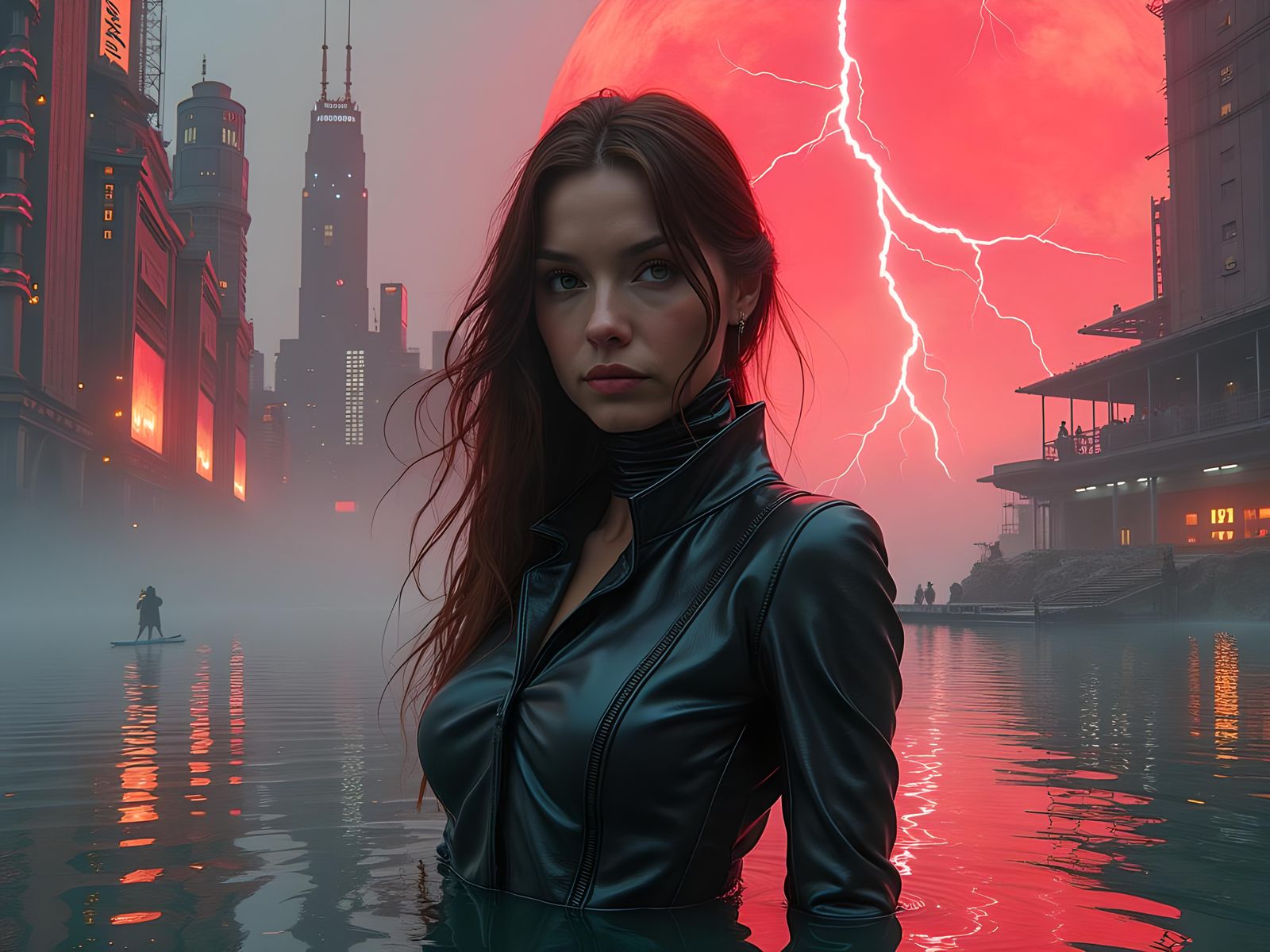 Sci-Fi Warrior Woman in Dystopian Underwater Scene