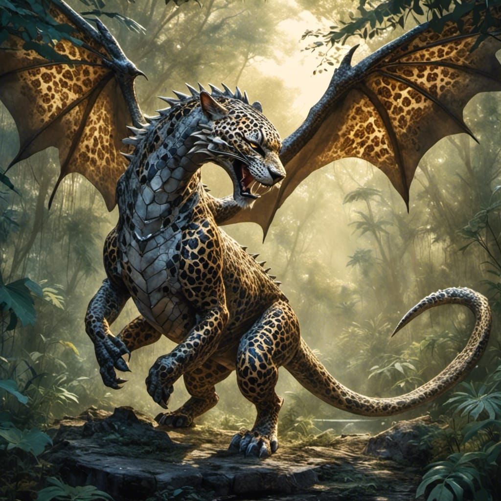 Dragon-Leopard Hybrid Awakens in Jungle Clearing