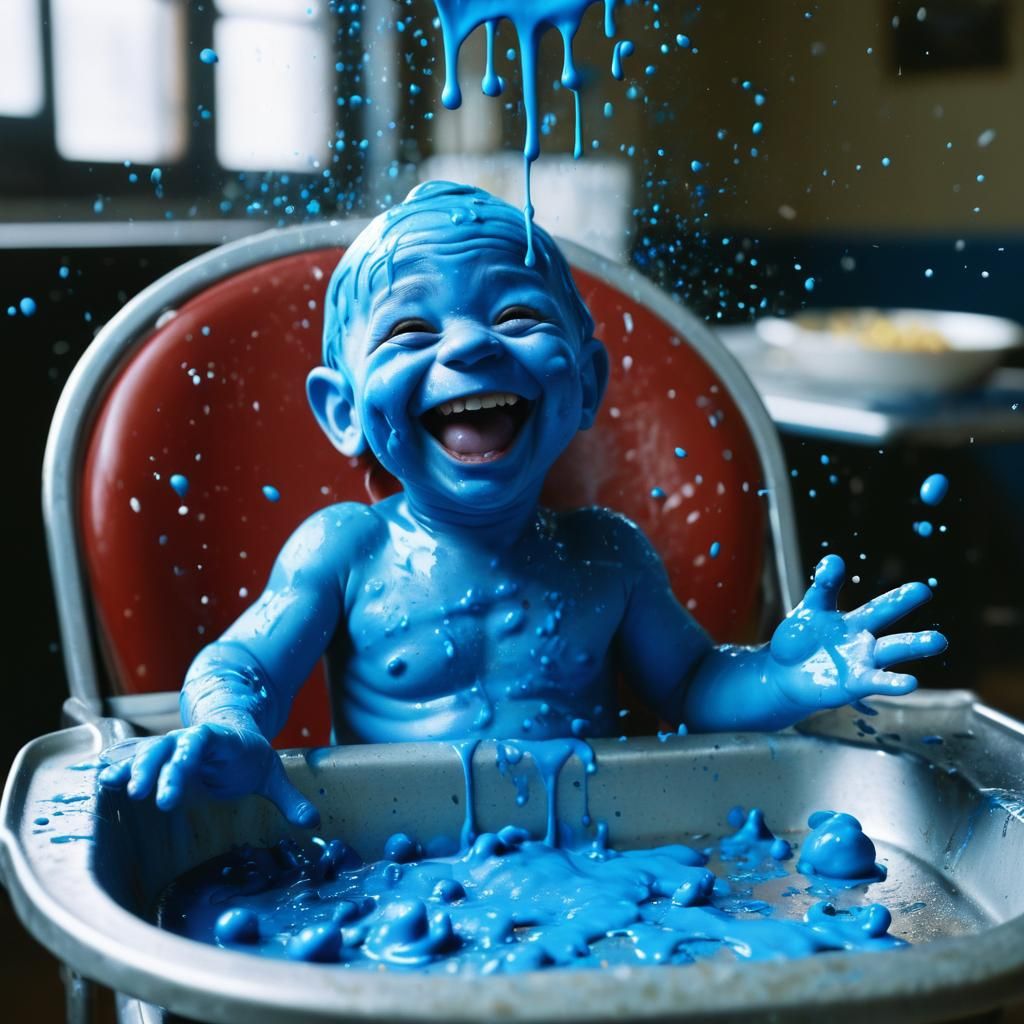 Baby Covered in Blue Goo, Cinematic Portrait