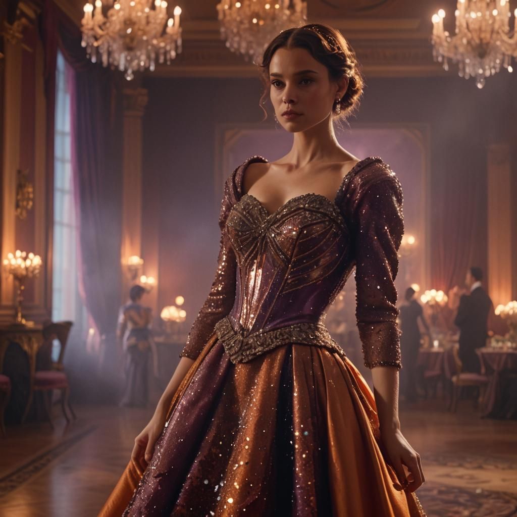 Woman in Ballroom: High-Fashion Cinematic Photography