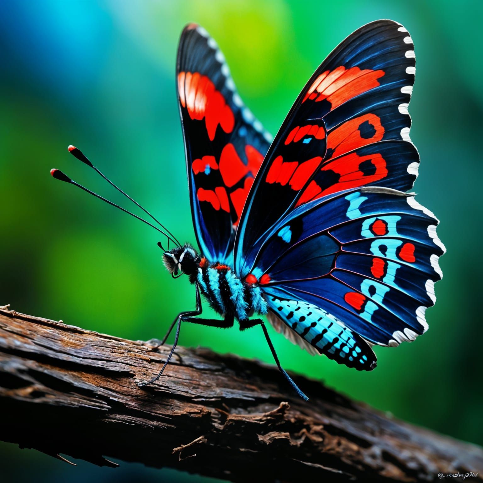 Red and Blue Butterfly with Neon Glow