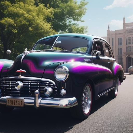 1950s Teen and Car in Hyperrealistic Digital Art