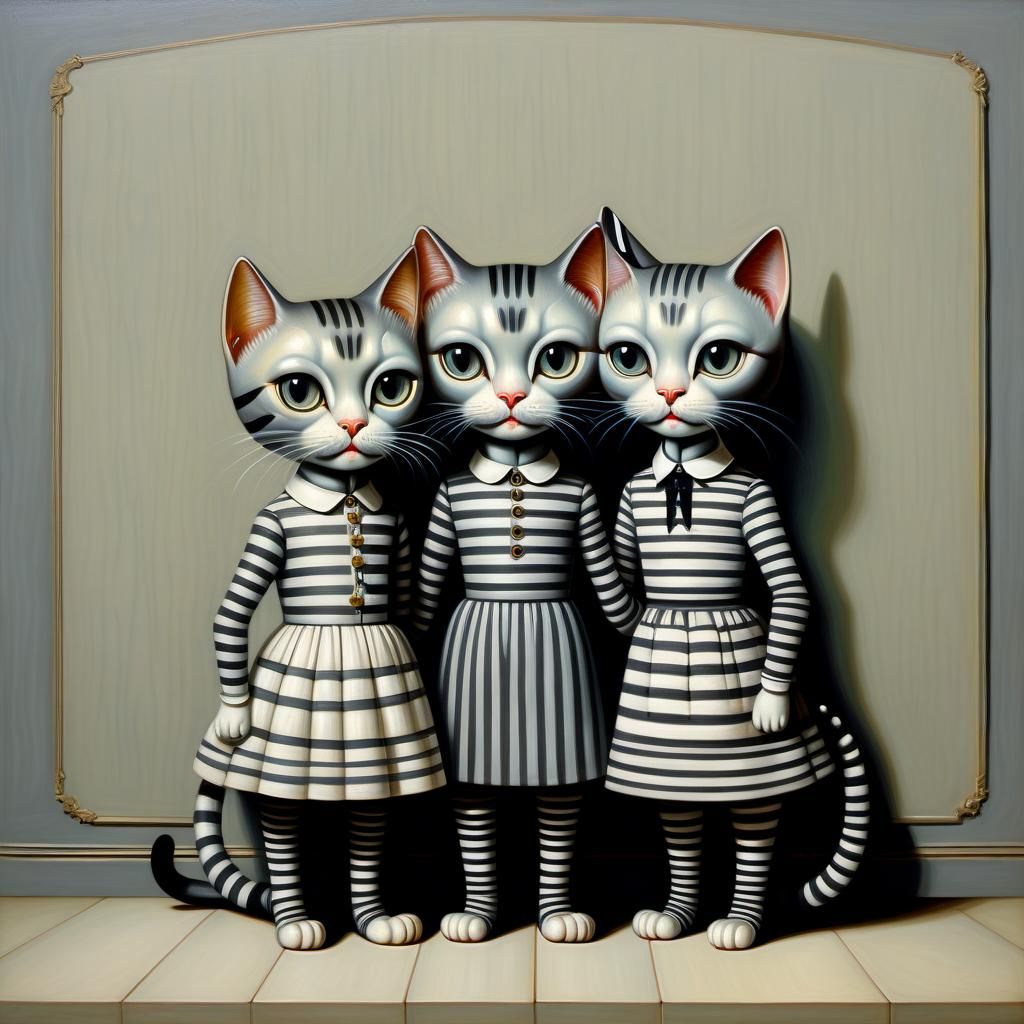 Three Cats in Surrealist Pop Art Style