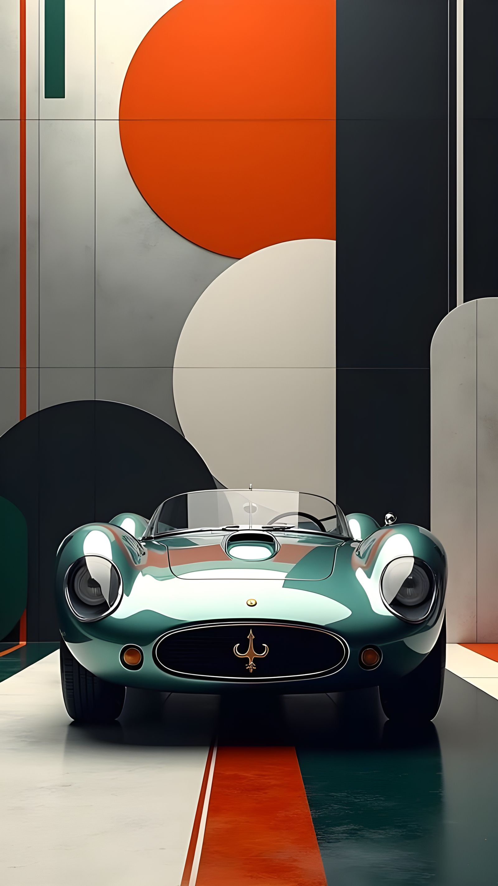 Sleek Art Deco-Inspired 1967 Maserati in Monochrome Geometri...