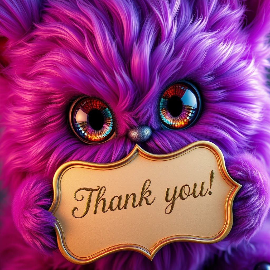 Whimsical Plush Creature in Vibrant, Iridescent Fur, Holding...