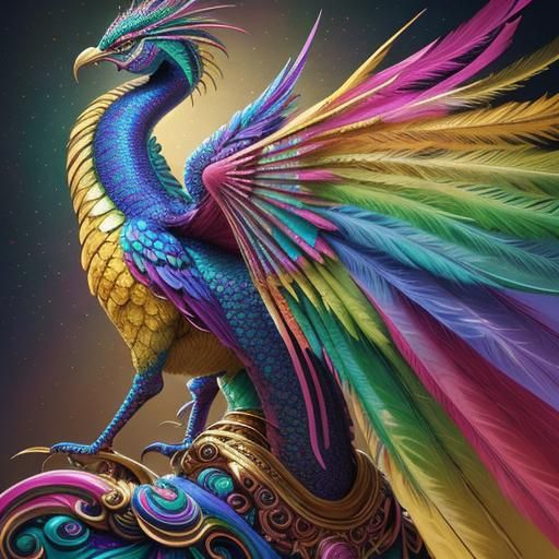 Woman with Gold Skin and Peacock Hair in Candy Art