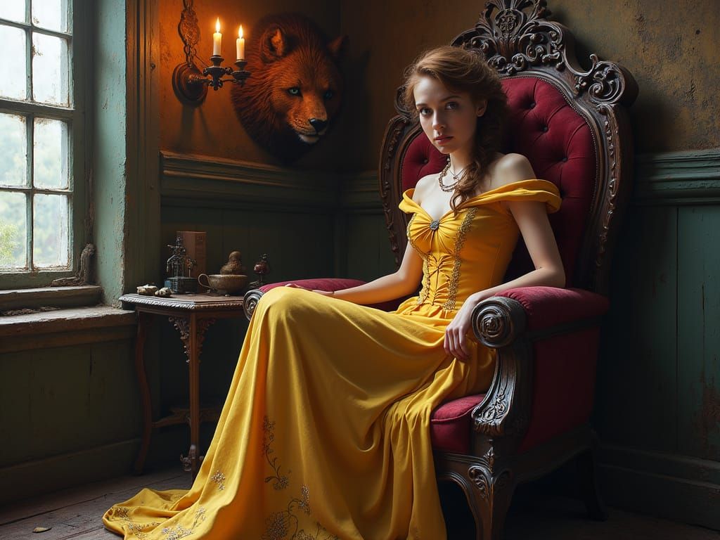 Ethereal Belle Sits in Gaston's Chair, Surrounded by Post-Ap...