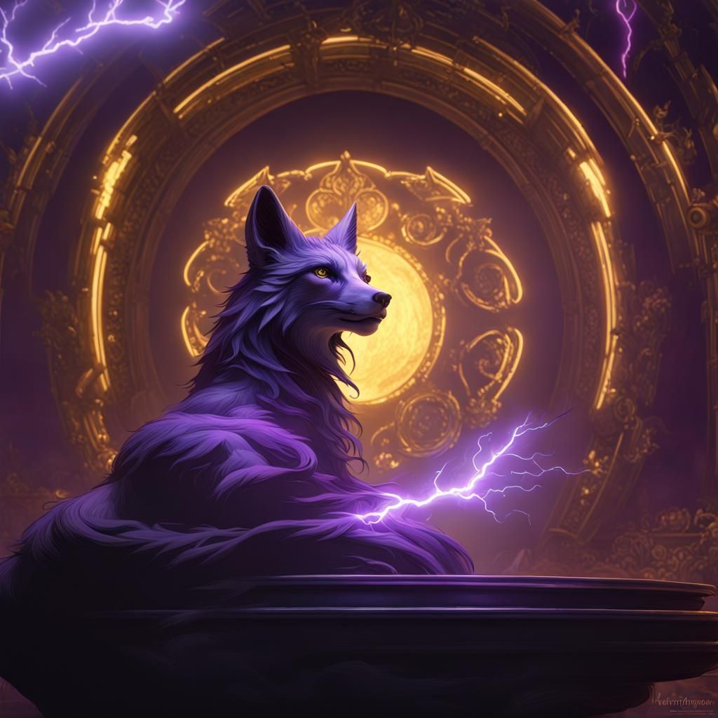 Lightning Magic Onyx Fox in Dark Fantasy Style