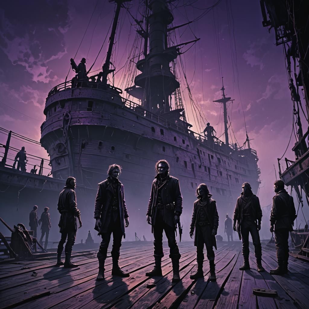 Eerie Ship Deck Concept Art in Dark Cinematic Style