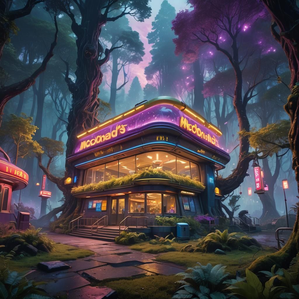 Futuristic Propane McDonald's in Mystical Forest