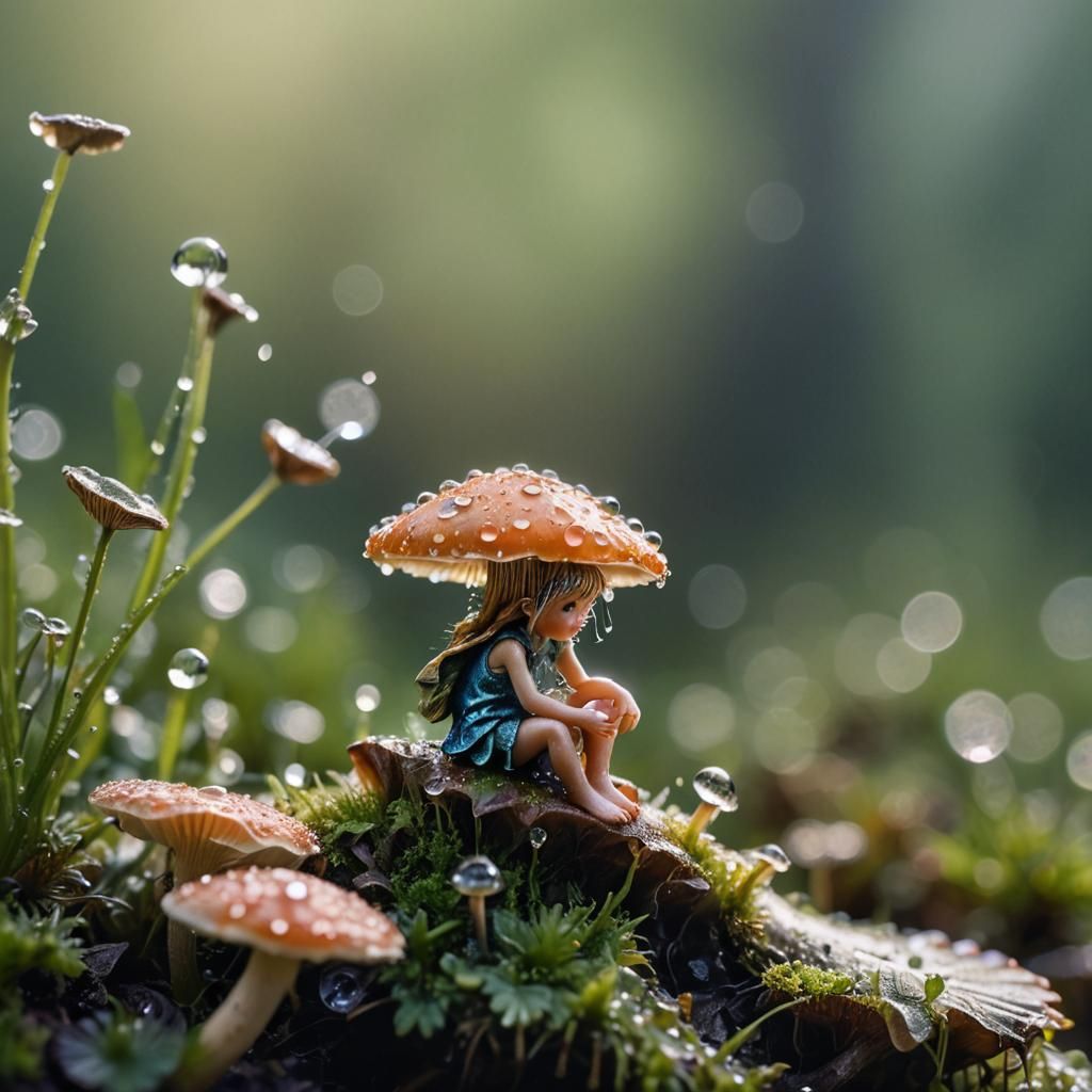 Tiny Fairy on Mushroom: Macro Photography