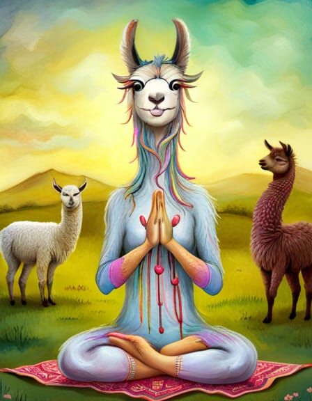 Llama Yoga in Colorful Storybook Illustration Style