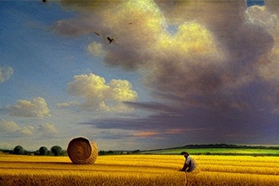 Medieval Wheat Harvest in Dramatic Lighting