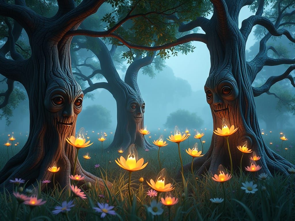 Magical Talking Trees and Glowing Flowers in Dreamy Fantasy ...