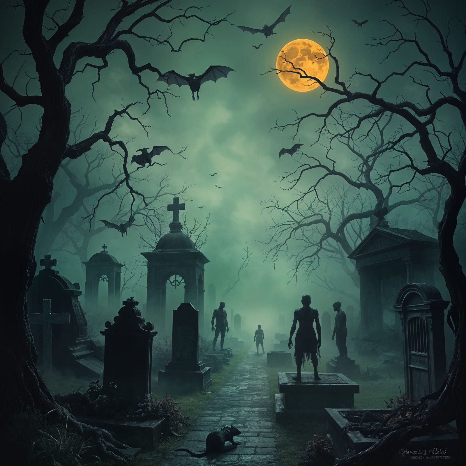 Haunted Graveyard Scene in a Dark Fantasy Aesthetic