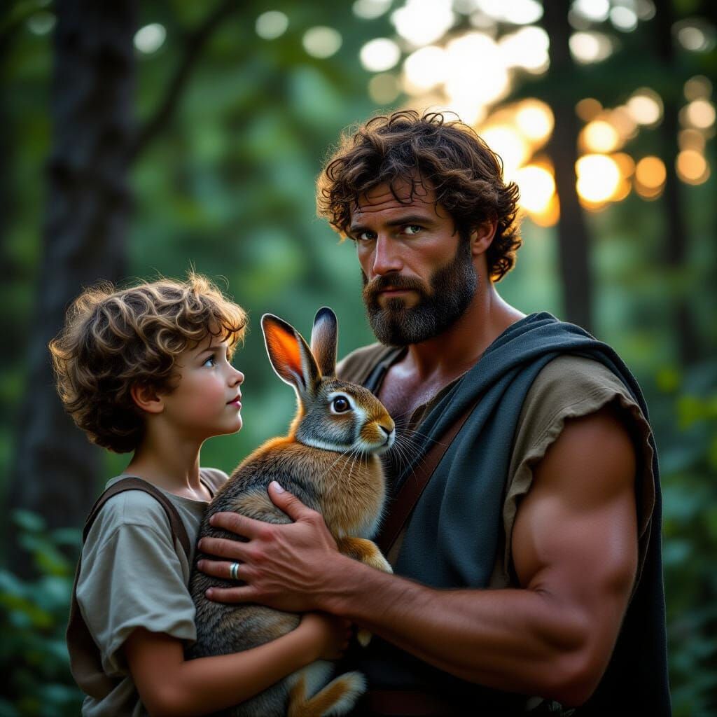 Odysseus Enchants Hare, Hides Love from Telemachus in Forest