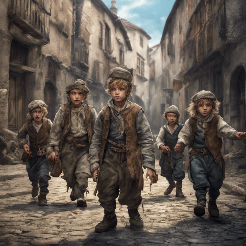 Medieval Urchins Playing: Detailed Matte Painting