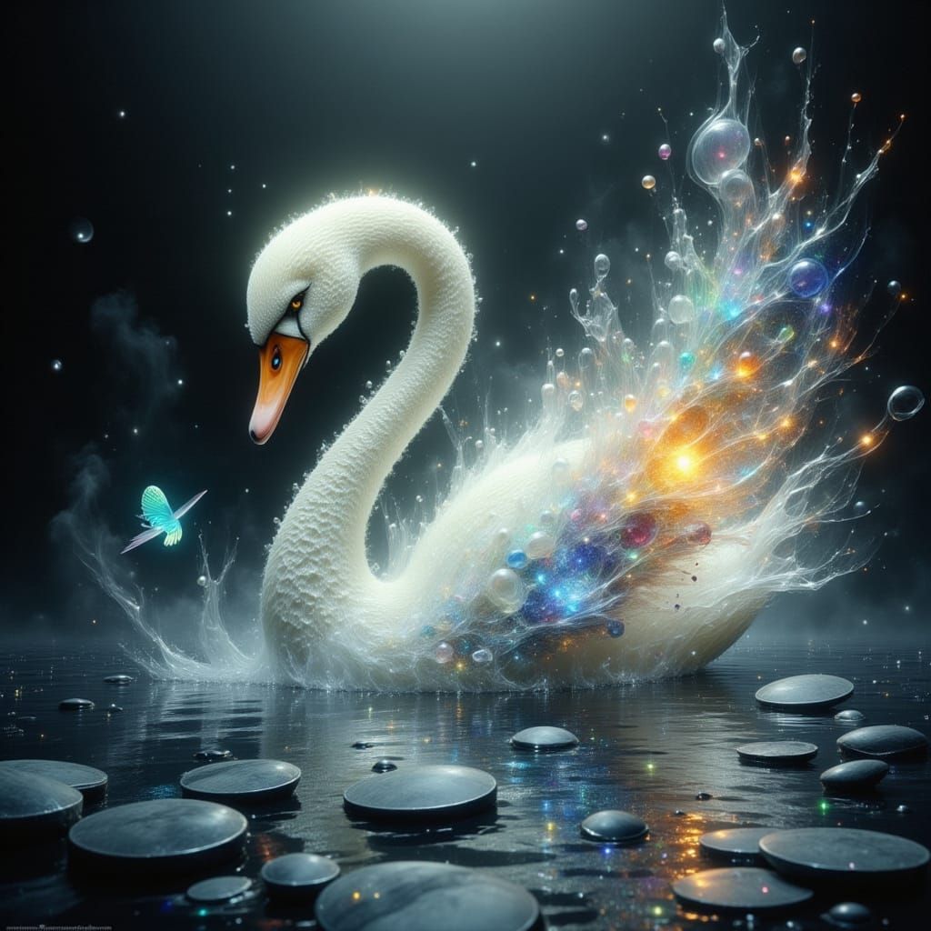 Glittery Smoke Swan in Dreamy Fantasy Style